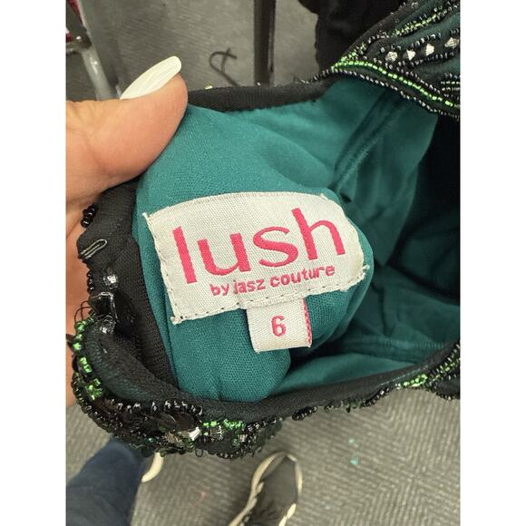 Lush by Jasz Couture Dress Green Sequin Beaded Gown Sz 6 Retail $400 - Picture 12 of 13